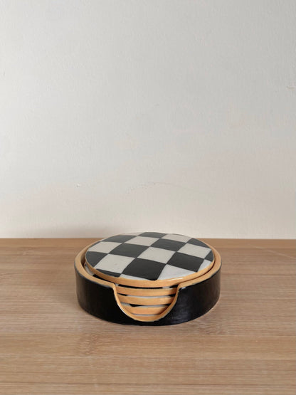 Yellow Checkered Coaster Set