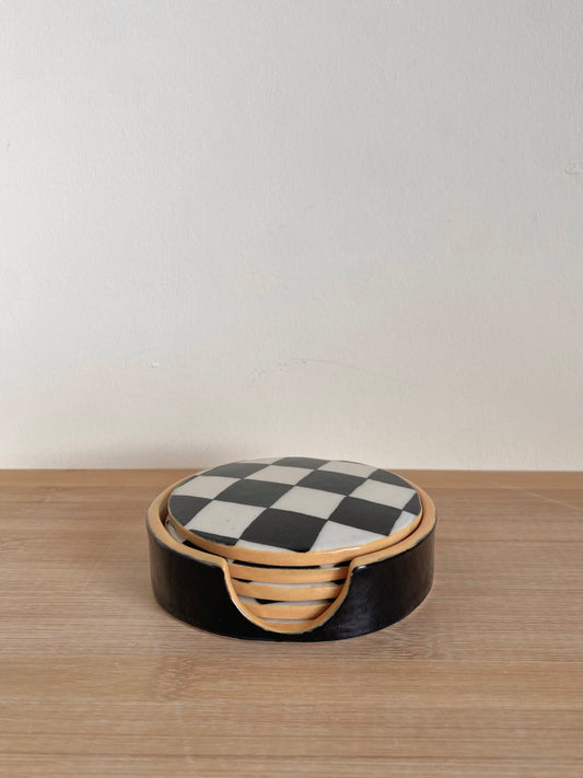 Yellow Checkered Coaster Set