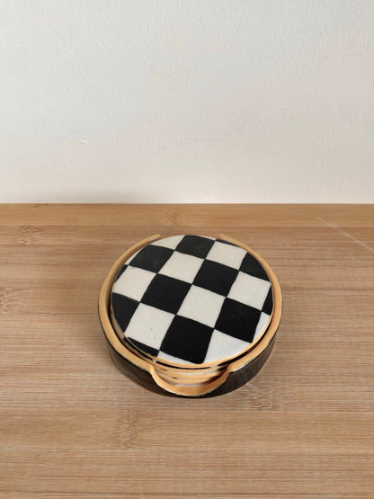 Yellow Checkered Coaster Set