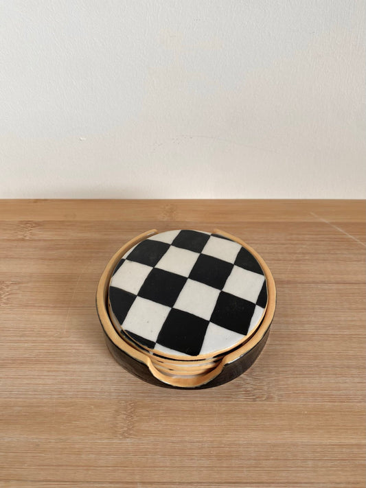 Yellow Checkered Coaster Set