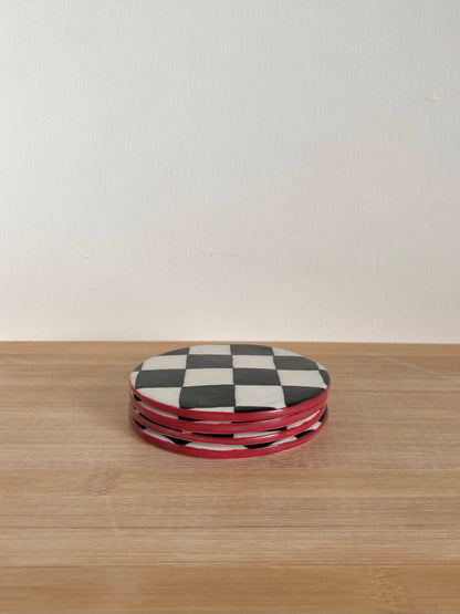 Red Checkered Coaster Set