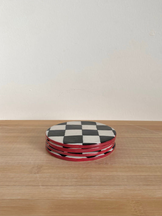 Red Checkered Coaster Set