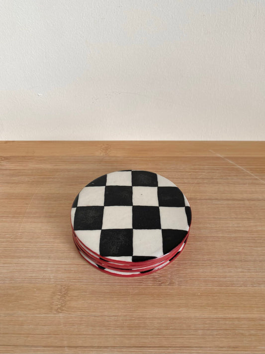 Red Checkered Coaster Set