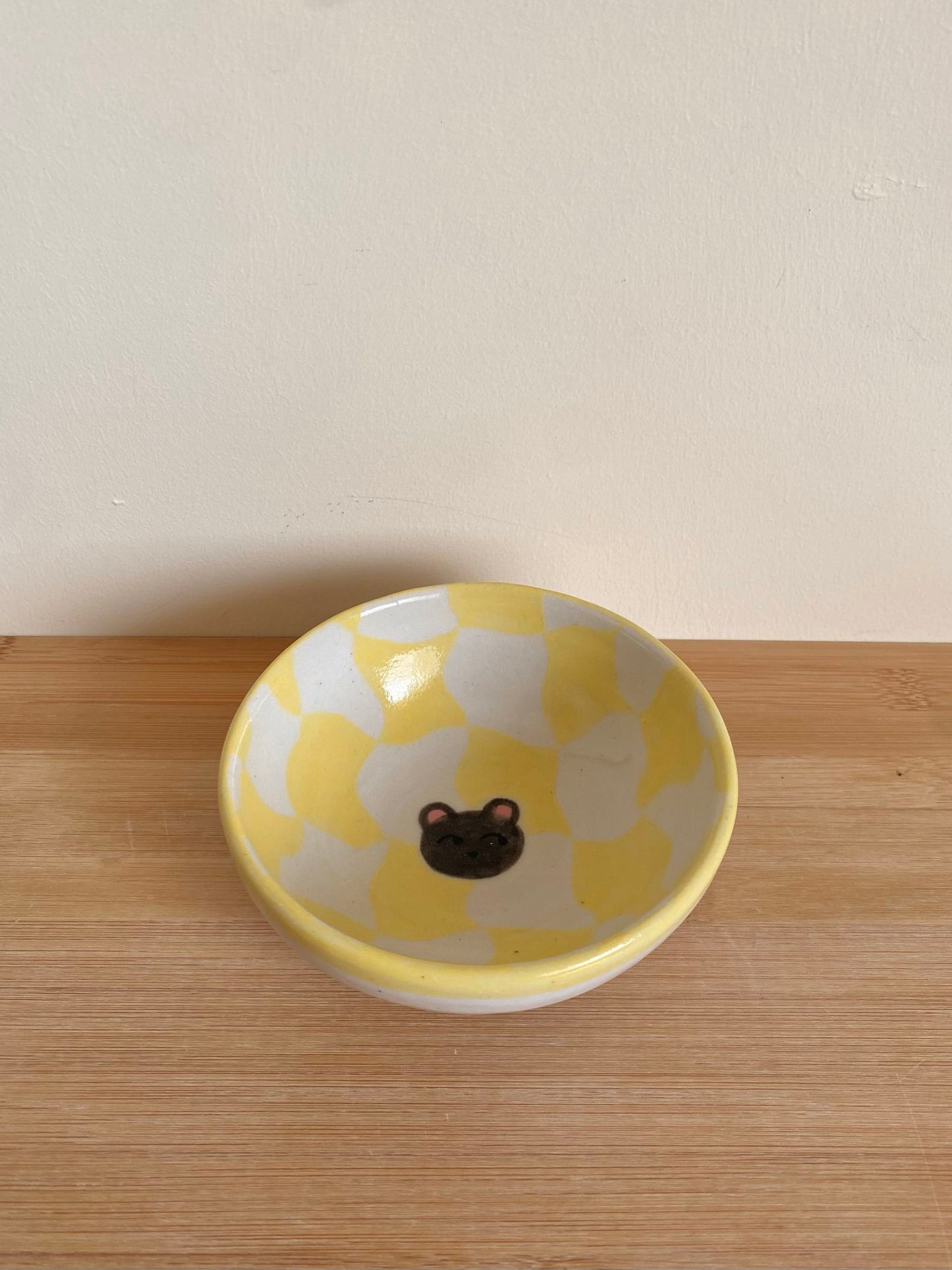 Yellow Checkered Bear Bowl
