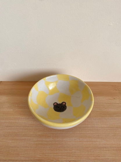 Yellow Checkered Bear Bowl