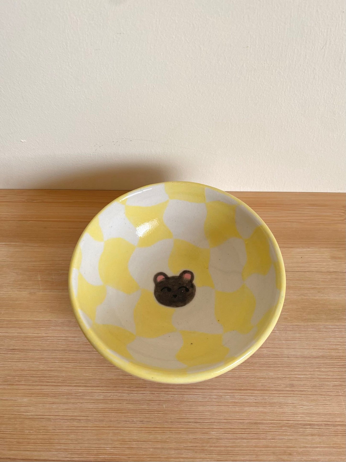 Yellow Checkered Bear Bowl