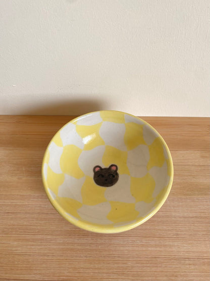 Yellow Checkered Bear Bowl