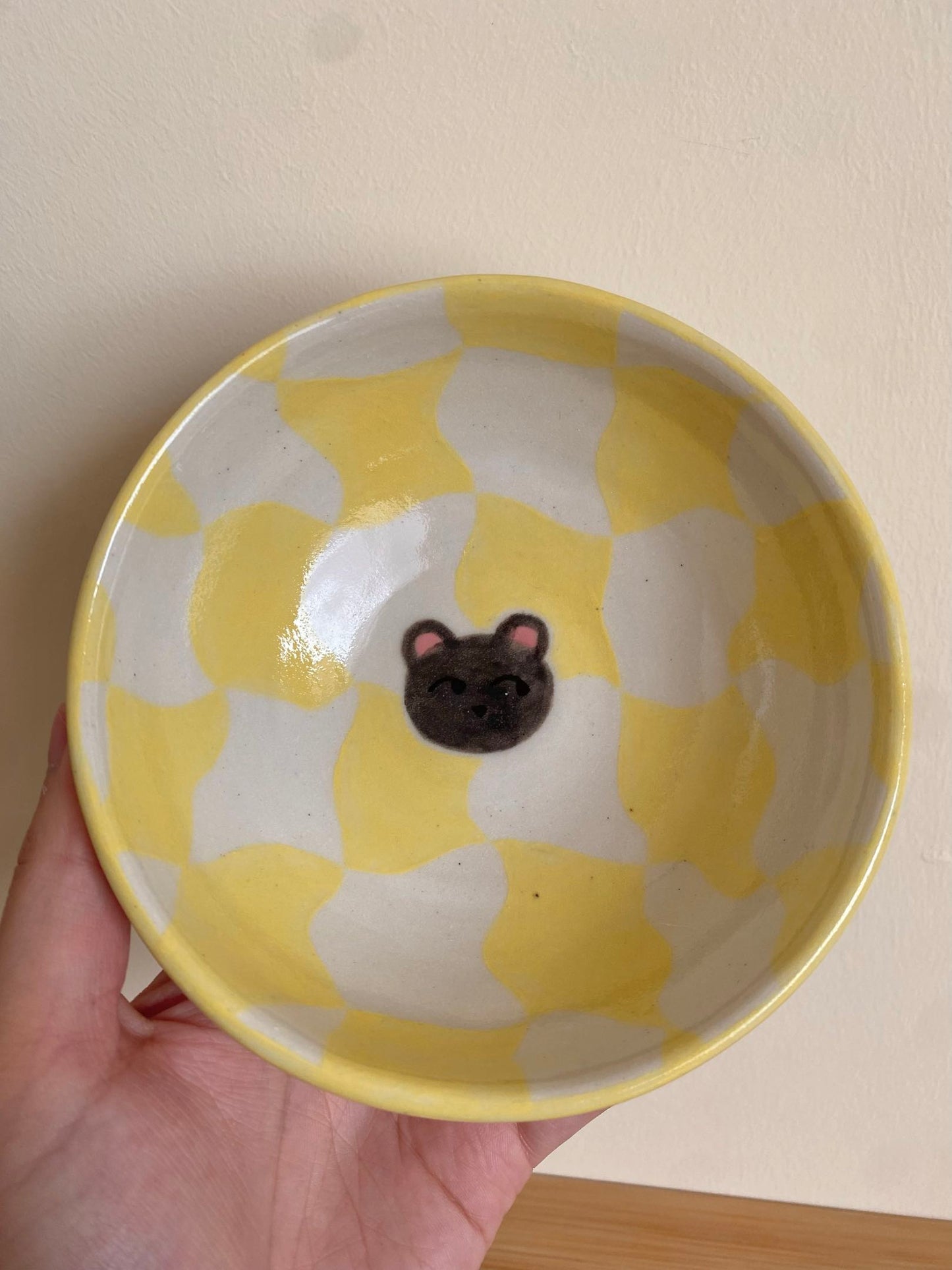 Yellow Checkered Bear Bowl